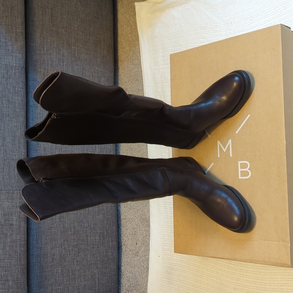 NWT KMB knee-length brown leather boots Sz 5.5 (EU 36)